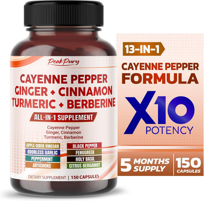 Cayenne Pepper Ginger Turmeric Berberine - Digestion, Gut Heath Support - Made in USA