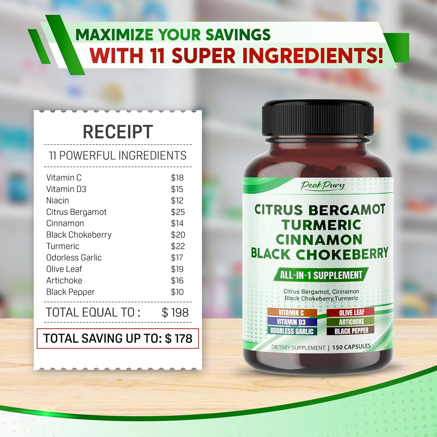 Citrus Bergamot Cinnamon Black Chokeberry Turmeric - Overall Wellness Support - Made in USA