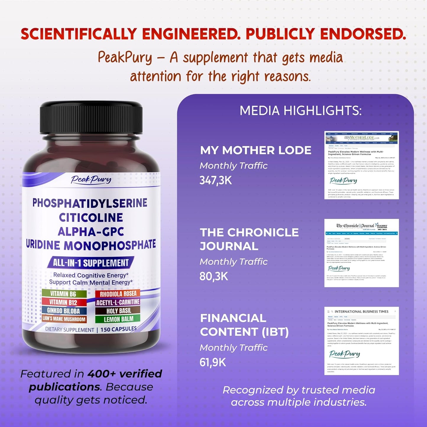 All-in-1 Phosphatidylserine, Citicoline, Alpha-GPC & Uridine Supplement – Supports Mental Clarity, Brain Energy & Cognitive Wellness – Made in The USA – 150 Capsules