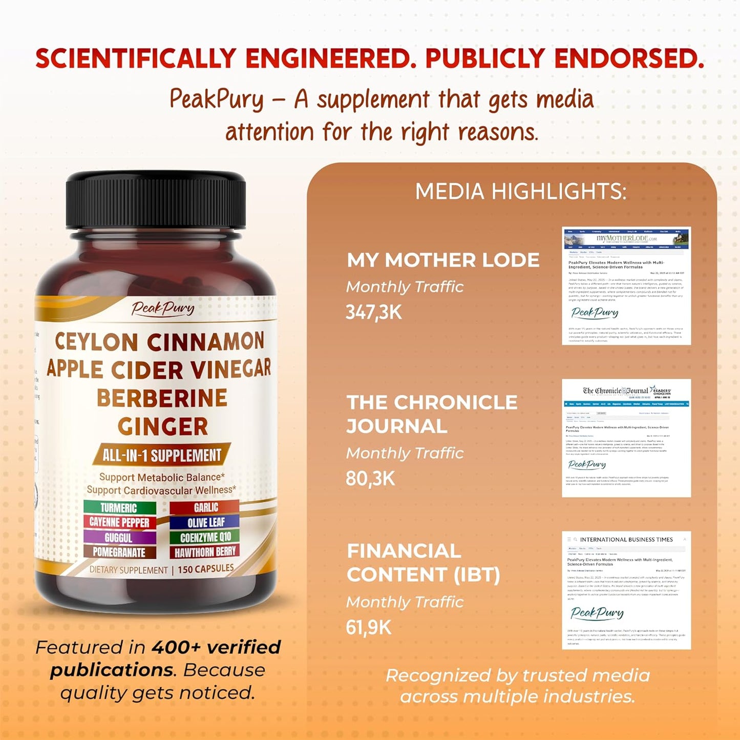 Ultra All-in-1 Ceylon Cinnamon, Apple Cider Vinegar, Berberine & Ginger – Supports Metabolic Balance & Heart Wellness – Made in The USA – 150 Capsules