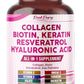 Collagen Biotin Resveratrol Saw Palmetto - Skin, Joint Health Support - Made in USA