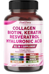Collagen Biotin Resveratrol Saw Palmetto - Skin, Joint Health Support - Made in USA
