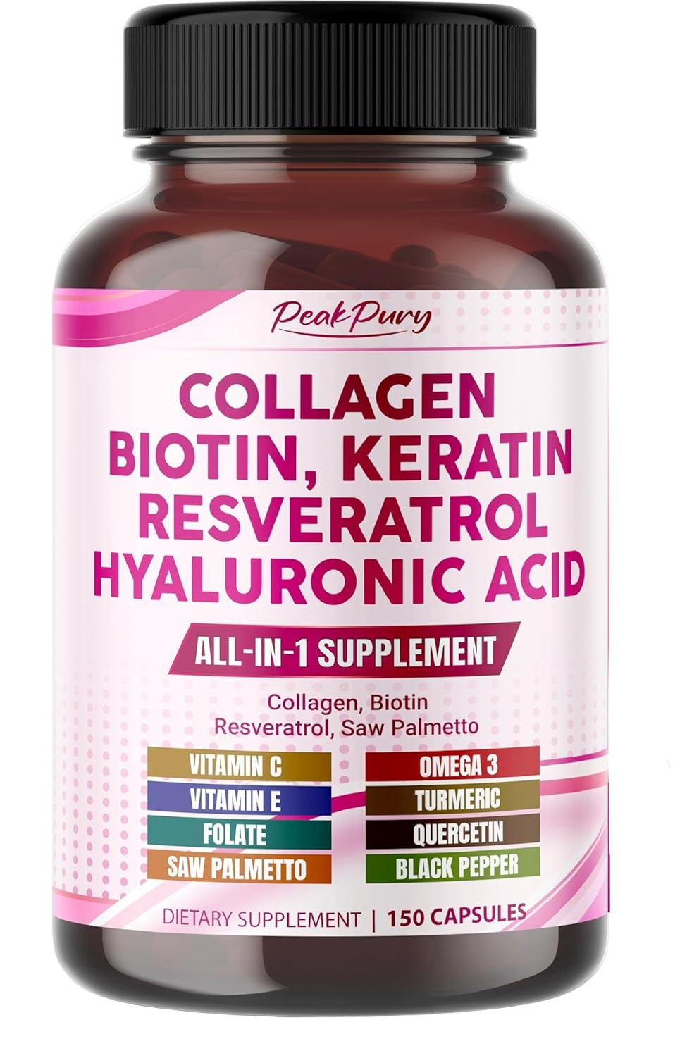 Collagen Biotin Resveratrol Saw Palmetto - Skin, Joint Health Support - Made in USA