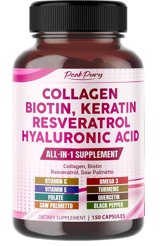 Collagen Biotin Resveratrol Saw Palmetto - Skin, Joint Health Support - Made in USA
