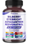 All-in-1 Bilberry Eyebright Astaxanthin Elderberry Resveratrol Supplement - Rich in Antioxidants & Supports Eye Health - Made in The USA -150 Capsules