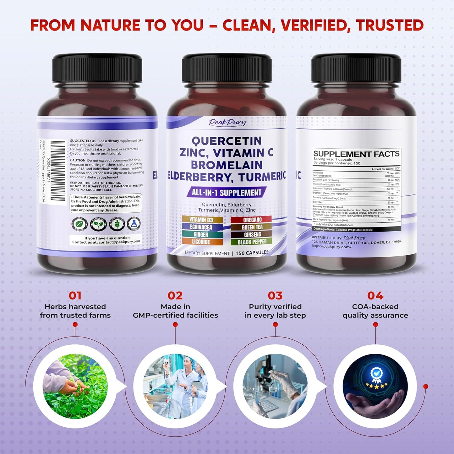 Quercetin Elderberry Turmeric Vitamin C Zinc - Immunity Support - Made in USA
