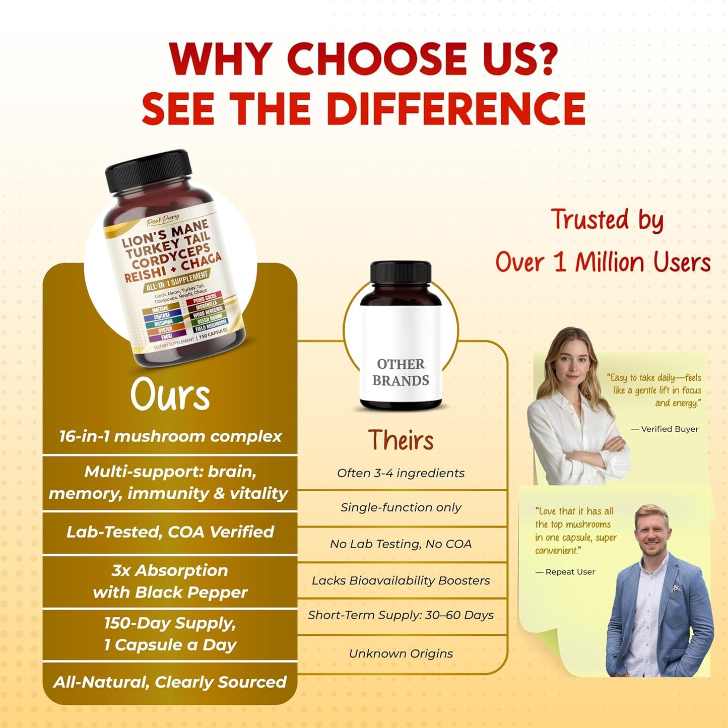 Lion's Mane Turkey Tail Cordyceps Reishi Chaga - Overall Wellness Support- Made in USA