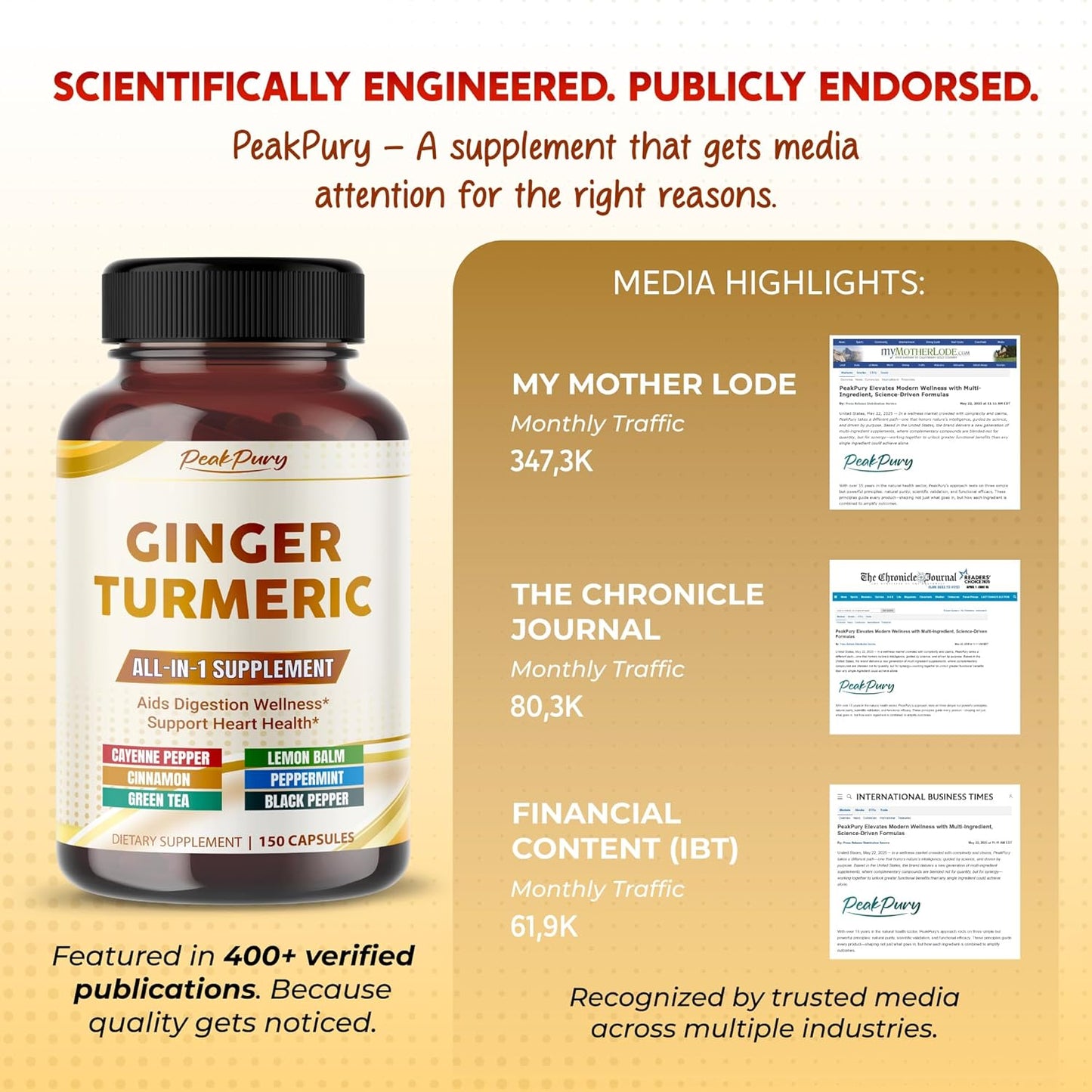 Ultra Ginger & Turmeric Aids Digestion & Supports Heart Health – Includes Cayenne Pepper, Lemon Balm, Cinnamon, Peppermint, Green Tea - Made in The USA- 150 Capsules