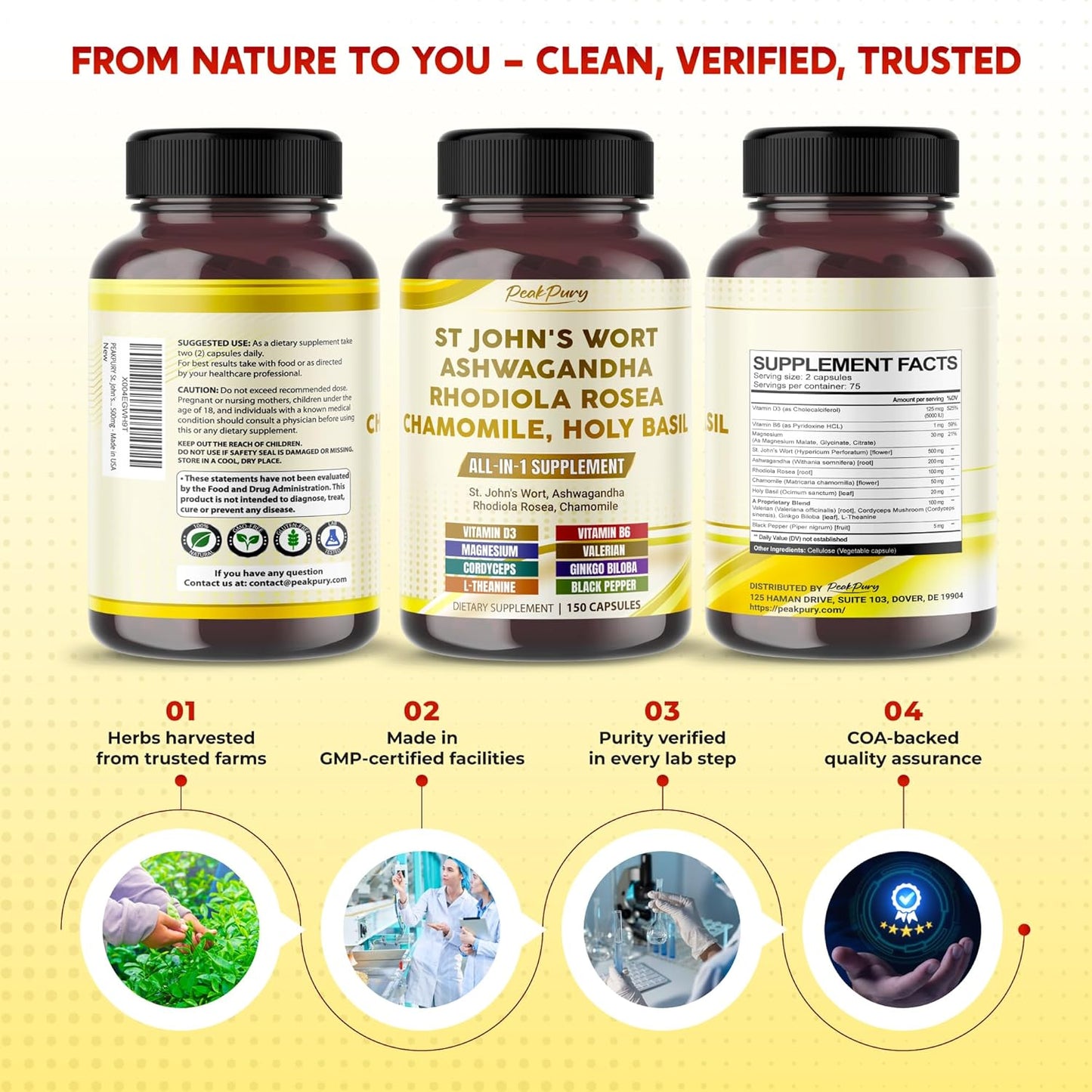 St. John's Wort Ashwagandha Rhodiola Rosea Chamomile - Made in USA
