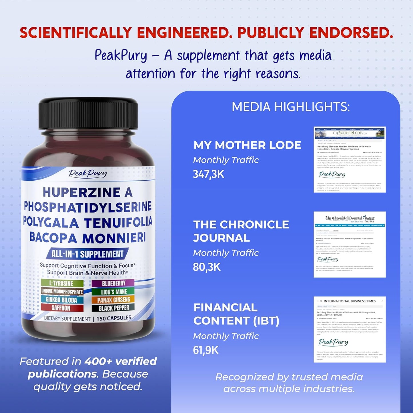 Premium All-in-1 with Huperzine A, Phosphatidylserine, Polygala & Bacopa – 150 Capsules – Made in USA – Non-GMO & Gluten-Free*